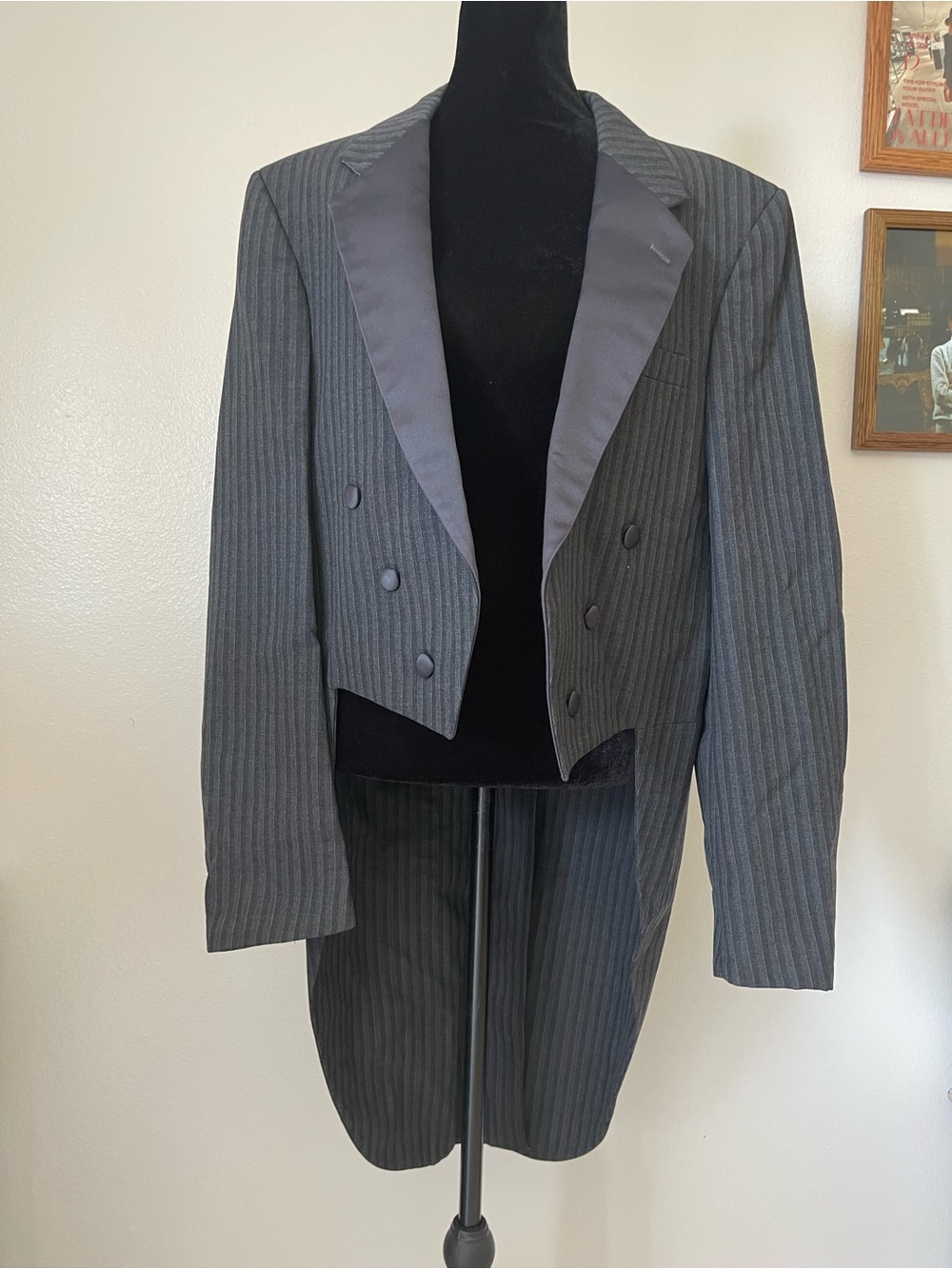 Christian Dior Charcoal Pinstripe Tuxedo Jacket with Satin Lapel
